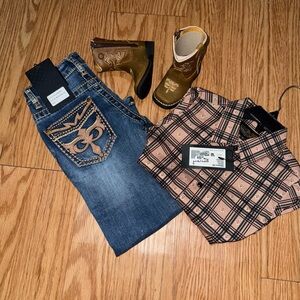 Cow boy Kids Western Outfit with Jeans, Shirt, and Boots